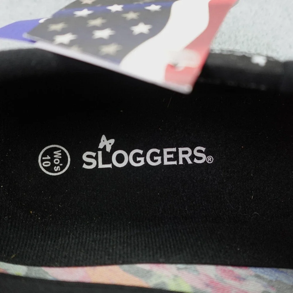 Sloggers Shoes Womens 10 Black Floral Poppy Garden Waterproof Rain Slip On